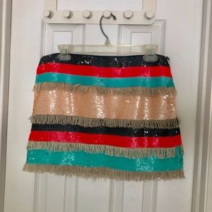 Zara Sequin Bubble Gum Sequin Fringe Skirt Size L